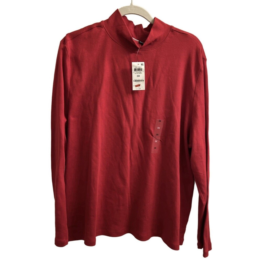 NWT Karen Scott Women Red TurtleNeck Tee Top 100% Cotton Sz 3X Minimalist Winter